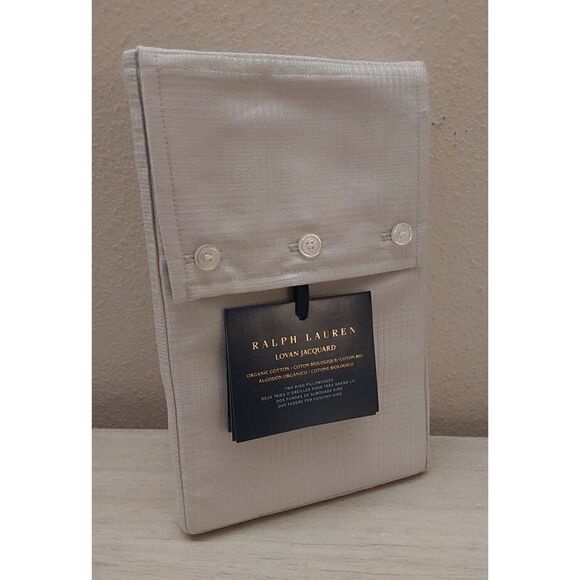 Ralph Lauren LOVAN JACQUARD 100% Organic Cotton Two King Pillowcases PLATINUM - Picture 2 of 8